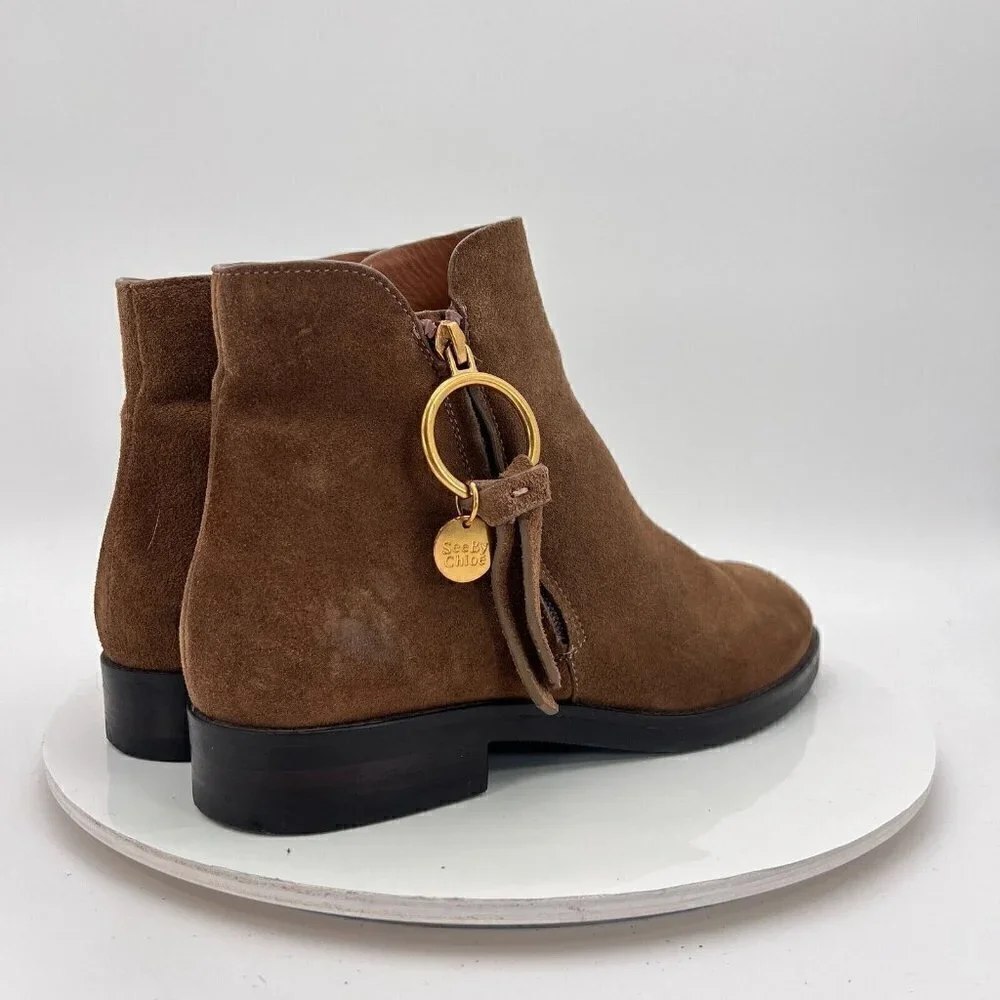 See By Chloe Women Size Eu 39.5 US 9.5 Brown Suede Leather Side Zip Ankle Boot